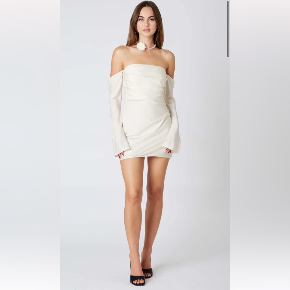 OFF-SHOULDER DRAPED SATIN DRESS